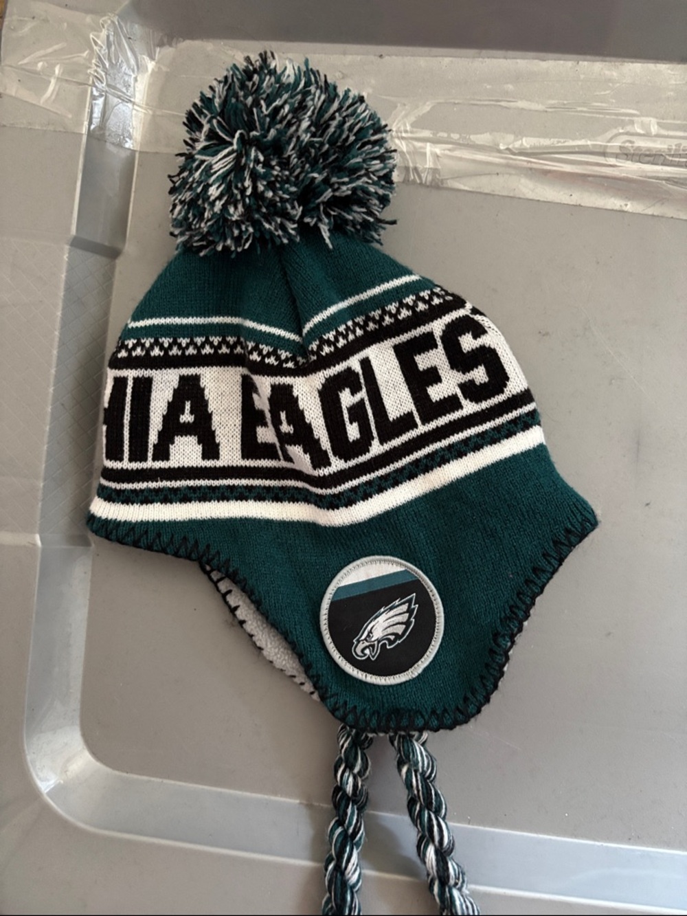 NFL Philadelphia Eagles Green & White Pom Earflap Beanie